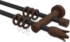 10160312-102819 Gardinenstange Metall / Holz 16 mm Ø 2-läufig ADRIAN - Flower Schwarz / Nussbaum lackiert