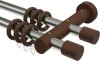 10200528-103919 Gardinenstange Metall / Holz 20 mm Ø 2-läufig TALENA - Feta Edelstahl-Optik / Nussbaum lackiert