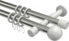 10203626-XX3932 Gardinenstange Metall 20 mm Ø 2-läufig PRESTIGE - Luino Edelstahl-Optik / Weiß