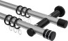10204112-XX3329 Gardinenstange Metall 20 mm Ø 2-läufig PLATON - Estana Silbergrau / Schwarz