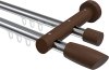 10210408-101219 Innenlauf Gardinenstange Aluminium / Holz 20 mm Ø 2-läufig TALENT - Etta Chrom / Nussbaum lackiert