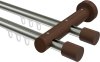 10210508-103919 Innenlauf Gardinenstange Aluminium / Holz 20 mm Ø 2-läufig TALENT - Feta Edelstahl-Optik / Nussbaum lackiert