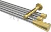 10213347-103338 Innenlauf Gardinenstange Aluminium / Metall 20 mm Ø 3-läufig SITENO - Tanara Silbergrau / Messing-Optik