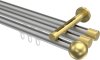 10213647-103338 Innenlauf Gardinenstange Aluminium / Metall 20 mm Ø 3-läufig SITENO - Luino Silbergrau / Messing-Optik