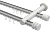 10214112-103332 Innenlauf Gardinenstange Aluminium / Metall 20 mm Ø 2-läufig PLATON - Estana Silbergrau / Weiß