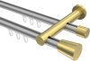 10214612-103338 Innenlauf Gardinenstange Aluminium / Metall 20 mm Ø 2-läufig PLATON - Sitra Silbergrau / Messing-Optik