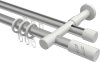 10224226-XX3332 Rundrohr-Innenlauf Gardinenstange Aluminium / Metall 20 mm Ø 2-läufig PRESTIGE - Zoena Silbergrau / Weiß