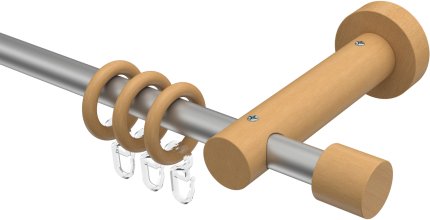 Gardinenstange Metall / Holz 16 mm Ø ADRIAN - Pin Silbergrau / Buche lackiert 100 cm