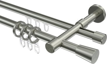 Rundrohr-Innenlauf Gardinenstange Edelstahl-Optik 16 mm Ø 2-läufig SINUX - Carelli 100 cm