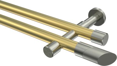 Gardinenstange Messing-Optik / Edelstahl-Optik 20 mm Ø 2-läufig PRESTIGE - Verano (ohne Ringe) 100 cm