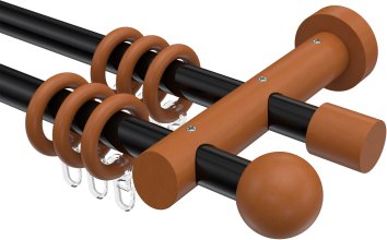 Gardinenstange Metall / Holz 20 mm Ø 2-läufig TALENA - Luina Schwarz / Kirschbaum lackiert 100 cm