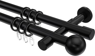 Gardinenstange Metall 20 mm Ø 2-läufig PRESTIGE - Luino Schwarz 100 cm