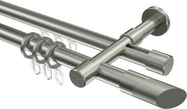 Rundrohr-Innenlauf Gardinenstange Edelstahl-Optik 20 mm Ø 2-läufig PRESTIGE - Verano 100 cm