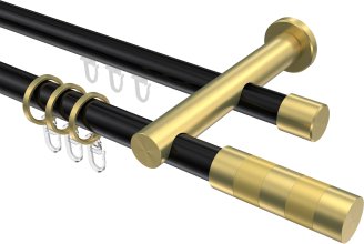 Rundrohr-Innenlauf Gardinenstange Aluminium / Metall 20 mm Ø 2-läufig PLATON - Mavell Schwarz / Messing-Optik 100 cm