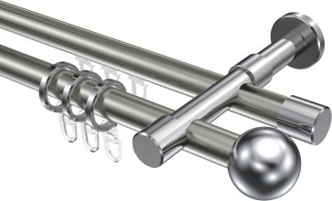 Rundrohr-Innenlauf Gardinenstange Aluminium / Metall 20 mm Ø 2-läufig PRESTIGE - Luino Edelstahl-Optik / Chrom 100 cm