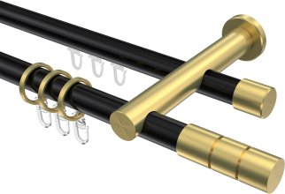 Rundrohr-Innenlauf Gardinenstange Aluminium / Metall 20 mm Ø 2-läufig PLATON - Elanto Schwarz / Messing-Optik 100 cm