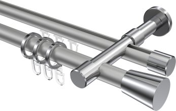Rundrohr-Innenlauf Gardinenstange Aluminium / Metall 20 mm Ø 2-läufig PRESTIGE - Sitra Silbergrau / Chrom 100 cm