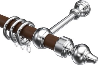 Gardinenstange Holz / Kunststoff 28 mm Ø CLASSIC - Rondo Nussbaum lackiert / Chrom 100 cm