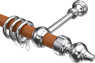 Gardinenstange Holz / Kunststoff 28 mm Ø CLASSIC - Rondo Kirschbaum lackiert / Chrom 100 cm