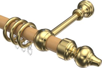 Gardinenstange Holz / Kunststoff 28 mm Ø CLASSIC - Rondo Buche lackiert / Messing-farbig 100 cm