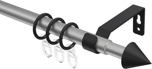 Ausziehbare Gardinenstange Metall / Kunststoff 16/13 mm Ø HERA - Cone Silbergrau / Schwarz 70-120 cm