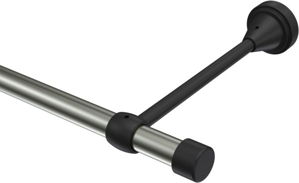 Gardinenstange Metall 16 mm Ø PRIMUS - Lucan Edelstahl-Optik / Schwarz (ohne Ringe) 120 cm