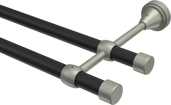 Gardinenstange Metall 16 mm Ø 2-läufig PRIMUS - Lucan Schwarz / Chrom matt (ohne Ringe) 100 cm