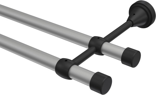 Gardinenstange Metall 16 mm Ø 2-läufig PRIMUS - Lucan Silbergrau / Schwarz (ohne Ringe) 100 cm