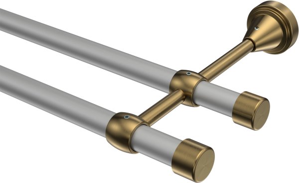 Gardinenstange Metall 16 mm Ø 2-läufig PRIMUS - Lucan Silbergrau / Messing Antik (ohne Ringe)