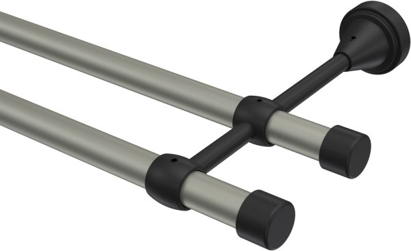 Gardinenstange Metall 16 mm Ø 2-läufig PRIMUS - Lucan Chrom matt / Schwarz (ohne Ringe) 100 cm