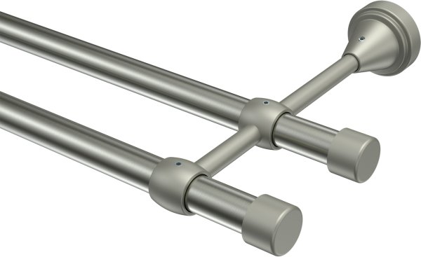 Gardinenstange Metall 16 mm Ø 2-läufig PRIMUS - Lucan Edelstahl-Optik / Chrom matt (ohne Ringe) 100 cm