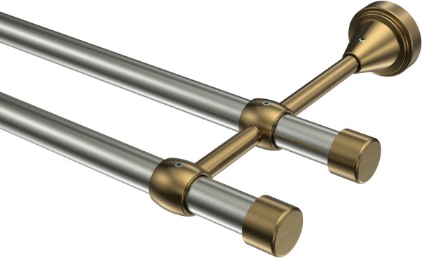 Gardinenstange Metall 16 mm Ø 2-läufig PRIMUS - Lucan Edelstahl-Optik / Messing Antik (ohne Ringe) 100 cm