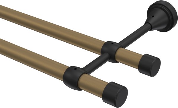 Gardinenstange Metall 16 mm Ø 2-läufig PRIMUS - Lucan Gold matt / Schwarz (ohne Ringe) 100 cm