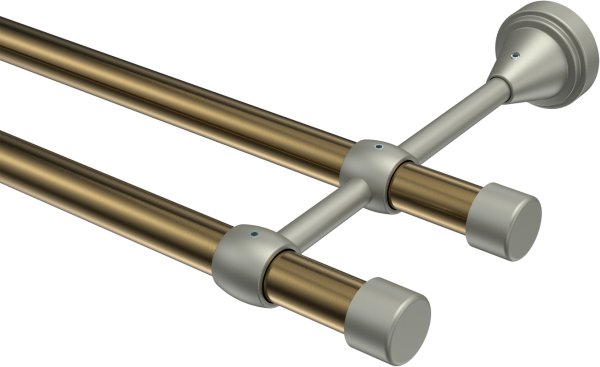 Gardinenstange Metall 16 mm Ø 2-läufig PRIMUS - Lucan Messing Antik / Chrom matt (ohne Ringe)