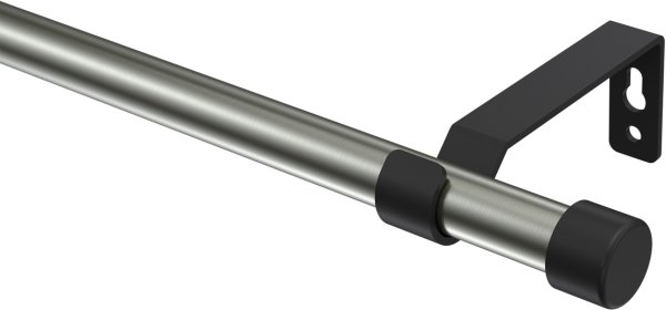 Gardinenstange Metall 16 mm Ø OLYMP - Lucan Edelstahl-Optik / Schwarz (ohne Ringe) 120 cm