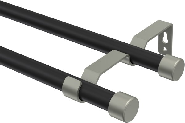 Gardinenstange Metall 16 mm Ø 2-läufig OLYMP - Lucan Schwarz / Chrom matt (ohne Ringe) 100 cm