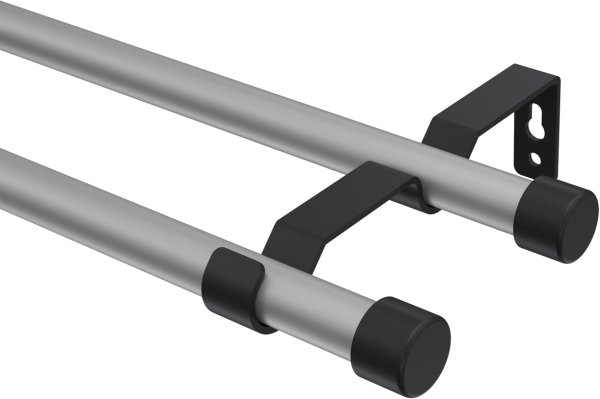 Gardinenstange Metall 16 mm Ø 2-läufig OLYMP - Lucan Silbergrau / Schwarz (ohne Ringe) 100 cm