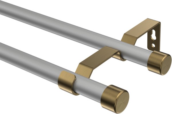 Gardinenstange Metall 16 mm Ø 2-läufig OLYMP - Lucan Silbergrau / Messing Antik (ohne Ringe)