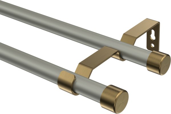 Gardinenstange Metall 16 mm Ø 2-läufig OLYMP - Lucan Chrom matt / Messing Antik (ohne Ringe) 100 cm