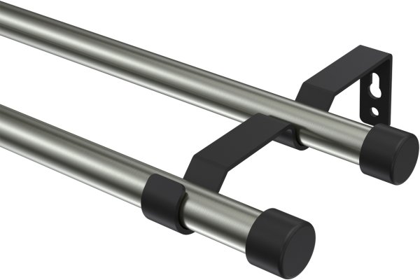 Gardinenstange Metall 16 mm Ø 2-läufig OLYMP - Lucan Edelstahl-Optik / Schwarz (ohne Ringe) 100 cm