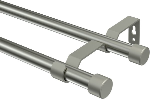 Gardinenstange Metall 16 mm Ø 2-läufig OLYMP - Lucan Edelstahl-Optik / Chrom matt (ohne Ringe) 100 cm