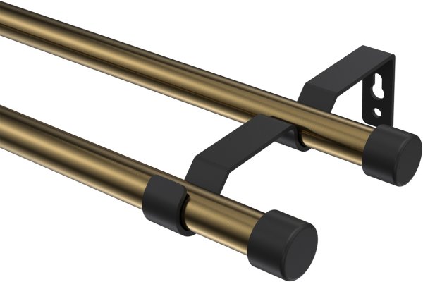 Gardinenstange Metall 16 mm Ø 2-läufig OLYMP - Lucan Messing Antik / Schwarz (ohne Ringe)