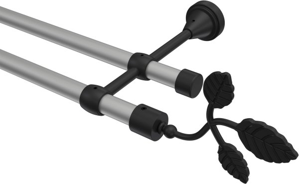 Gardinenstange Metall 16 mm Ø 2-läufig PRIMUS - Alessia Silbergrau / Schwarz (ohne Ringe) 100 cm