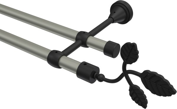 Gardinenstange Metall 16 mm Ø 2-läufig PRIMUS - Alessia Chrom matt / Schwarz (ohne Ringe) 100 cm