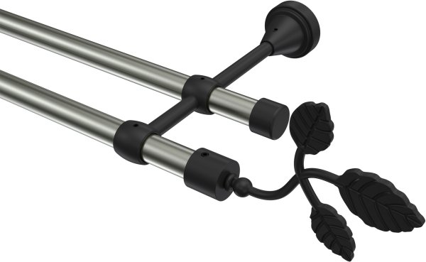 Gardinenstange Metall 16 mm Ø 2-läufig PRIMUS - Alessia Edelstahl-Optik / Schwarz (ohne Ringe) 100 cm