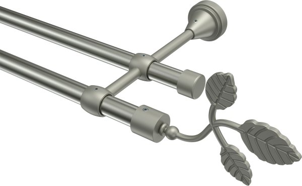 Gardinenstange Metall 16 mm Ø 2-läufig PRIMUS - Alessia Edelstahl-Optik / Chrom matt (ohne Ringe) 100 cm