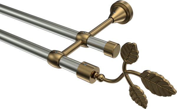 Gardinenstange Metall 16 mm Ø 2-läufig PRIMUS - Alessia Edelstahl-Optik / Messing Antik (ohne Ringe) 100 cm