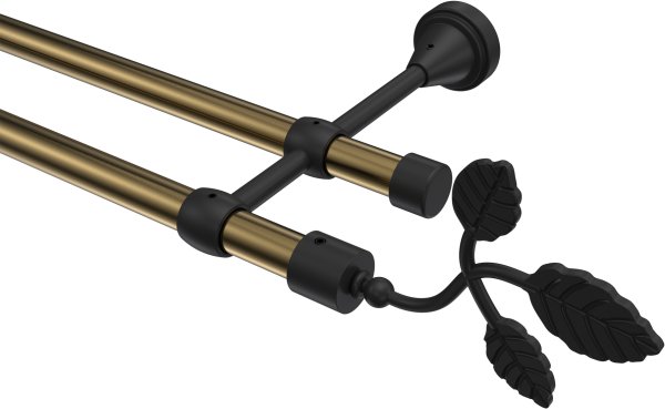 Gardinenstange Metall 16 mm Ø 2-läufig PRIMUS - Alessia Messing Antik / Schwarz (ohne Ringe)
