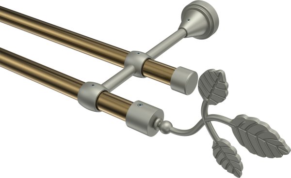 Gardinenstange Metall 16 mm Ø 2-läufig PRIMUS - Alessia Messing Antik / Chrom matt (ohne Ringe) 100 cm