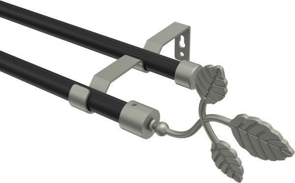 Gardinenstange Metall 16 mm Ø 2-läufig OLYMP - Alessia Schwarz / Chrom matt (ohne Ringe) 100 cm